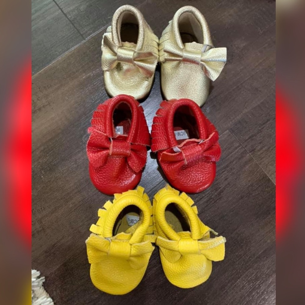 3 pairs of leather baby moccasins